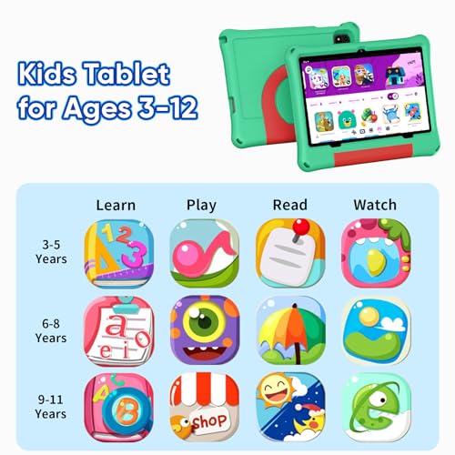 Image of aiprotablet 10 inch Kids Tablet, Android 16 Tablet for Kid, Octa-Core CPU, 24GB RAM, 64GB ROM 1TF Card Expandable for Toddler Children,Tablets with Case, Parental Control, 6000mAh,WiFi, BT5.0 (Green)