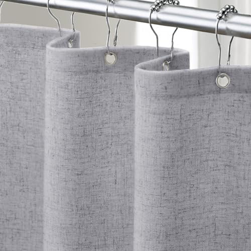 Linen Boho Grey Shower Curtain with Cotton Liner Set