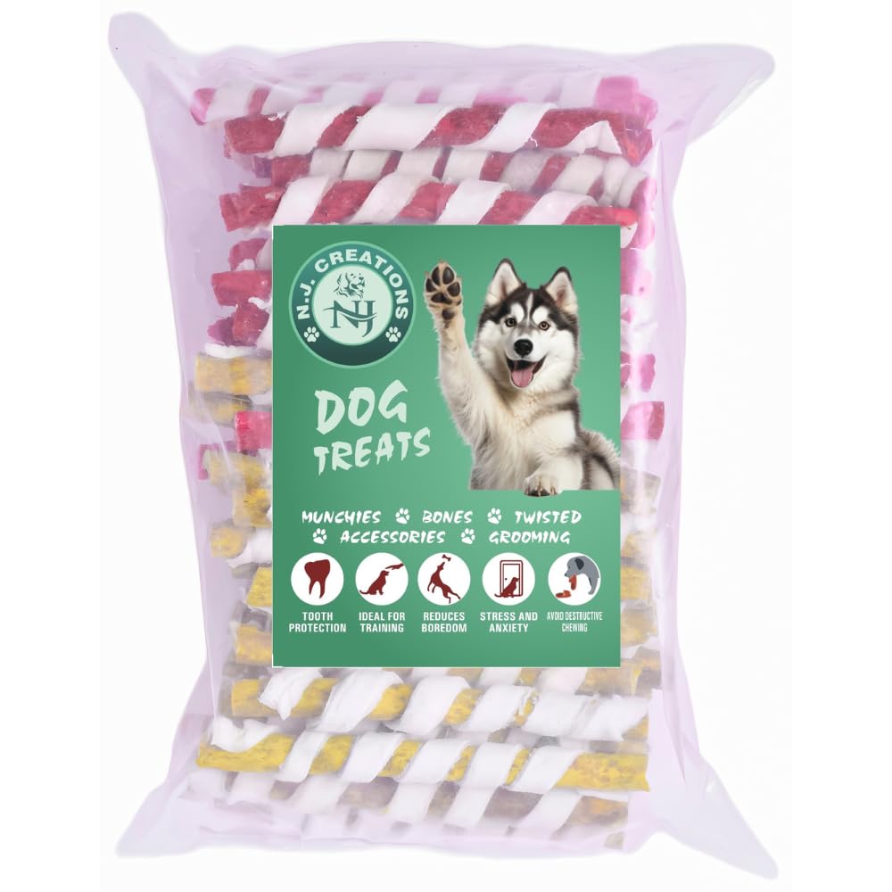 N.J. Creations Rawhide Chicken and Mutton Flavored Spiral Munchy Chew Sticks Combo Dog Treat for All Breed Dog. (900 Gram) (B0CLHK3L9N) Amazon Price History, Amazon Price Tracker