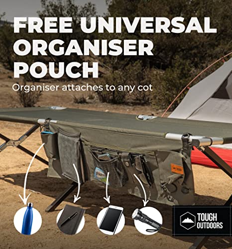 Tough Outdoors Camping Cot For Adults- Folding Sleeping Cots For Camping & Hunting - Heavy Duty Military Bed - Army Fold-Up Camping Bed - Travel Tent Cots - With Organizer & Storage Bag #TOP4