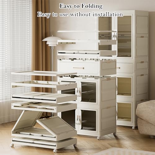 SINBINTA Tragbarer Kleiderschrank-Aufbewahrungs-Organizer, Mobile Aufbewahrungsbox mit Rollen, Faltbare große Kunststoffschrank-Aufbewahrungseinheiten für Kleidungsstücke, Spielzeug