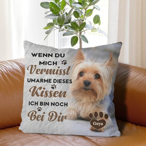 Alienc Personalisierbares Gedenkkissen für Hund oder Katze – Erinnerungs-Geschenk bei Verlust eines Haustiers – Optional mit Füllung – Personalisiertes Trauerkissen