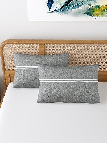 Image of 180 TC Pillow Cover Set of 2 | Pillow Cover Cotton 100% | Pillow Cover Set of 2 King Size | Wrinkle Free & Fade Resistance | Striped Pattern | Standard Size | All Season Use (Dark Grey)
