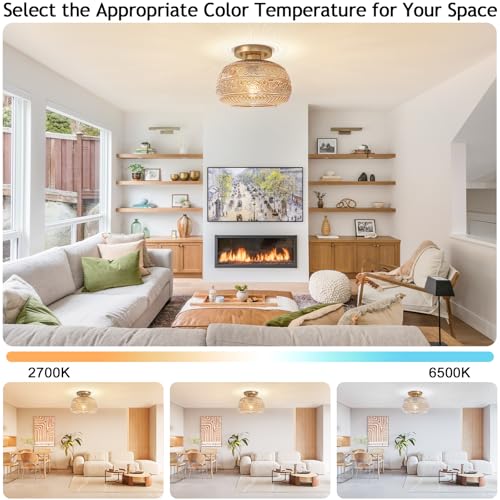 Semi Flush Mount Ceiling Light, Upgraded Modern Close to Ceiling Light Fixture with Amber Glass,Gold Indoor Kitchen Lighting for Porch Corridor Hallway Bedroom, Bulb Not Included