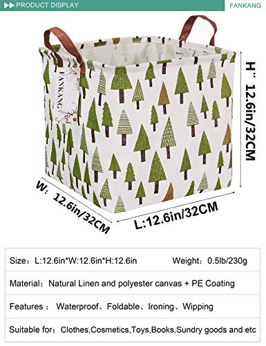 Fankang Square Nursery Hamper Storage Bins Canvas Laundry Basket Foldable With Waterproof Pe Coating Large Storage Baskets Gift Baskets For Children, Office, Bedroom, Clothes,Toys (Square-Green Forest) #TOP1