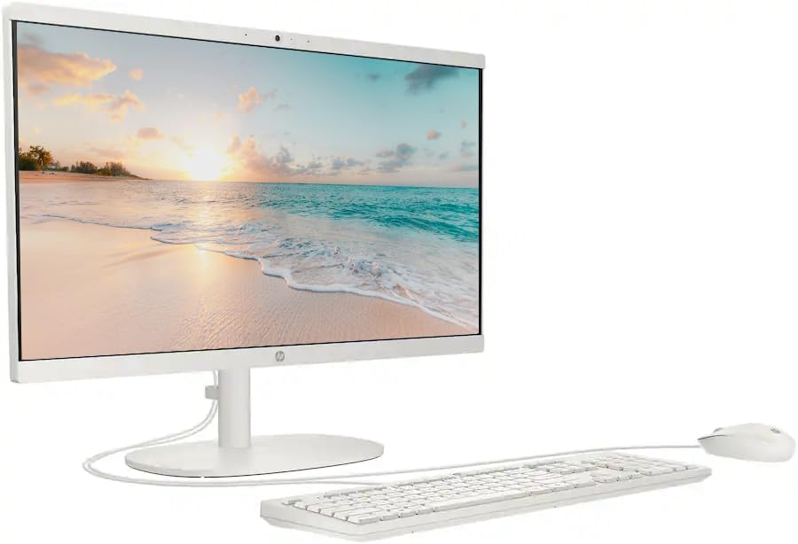 Image of HP 21.5 inch FHD All-in-One Desktop Computer, 16GB RAM 640GB Storage (128GB SSD + 512GB Docking Station Set), Quad-Cores Intel N100, Windows 11 & 8-in-1 Docking Hub, Keyboard & Mouse Included, White