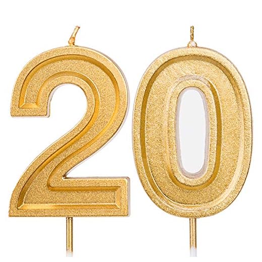 LUTER 7cm Oro Brillo Feliz Cumpleaños Velas De Pastel Velas De Número Vela De Cumpleaños Decoración De Adorno De Pastel Para Fiestas Niños Adultos (Número 20)