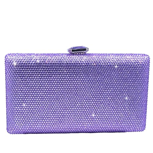Boutique De FGG Bolsa feminina de cristal para noite, formal, para festa, casamento, strass, bolsa clutch nupcial, mini, Lilás, Small