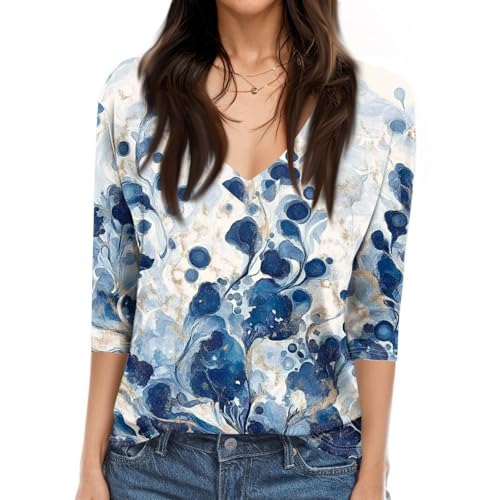 HTHLVMD Womens 3/4 Length Sleeve Tunic Tops Summer Fall Outfits 2025 Three Quarter Sleeve Casual V Neck T Shirts for Women