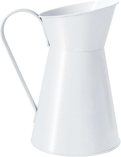 27 Vintage Ceramic Jug Decor Ideas That Never Go Out Of Style 18 Metal Watering Pitcher, Cream Farmhouse Style Flower Vase, Decorative Mi...