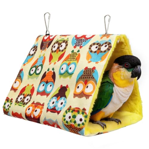 Image of Hypeety Bird Nest Cozy Hanging Bed Cage Warm Plush Hut for Bird, Yellow, L