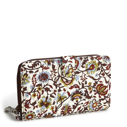 Vera Bradley Women's Premium Cotton Large Tab Wallet, Marrakesh Vines Cream, One Size