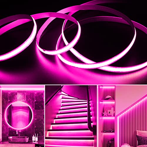 Image of USB Powered COB Led Strip Lights, 6.56Ft Battery Operated Pink LED Strip Lights, High Brightness Flexible LED Tape Lights for Room, Cabinet, Bedroom, Kitchen, Party, Home DIY Indoor Deco