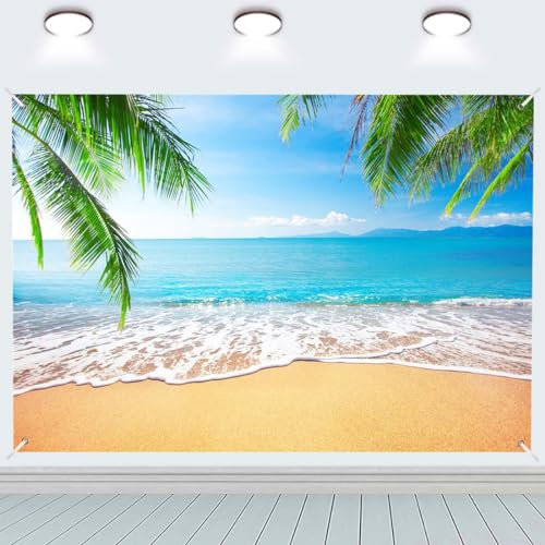 JuneGrow Hawaii Ocean Beach Backdrop 71x43in Summer Tropical Hawaiian Luau Party Decoration Banner Blue Sky Seaside Palm Leaves Sandy Photography Background Baby Birthday Wedding Photo Booth Prop