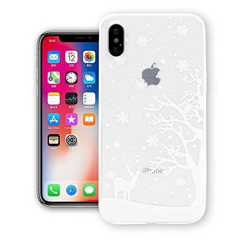 YOUDO iPhone móvil, Navidad Copo de Nieve Serie, Christmas Crystal Clear Soft Silicona Goma Ultra Fina Transparente Carcasa Trasera para Apple iPhone, Compatible con iPhone X