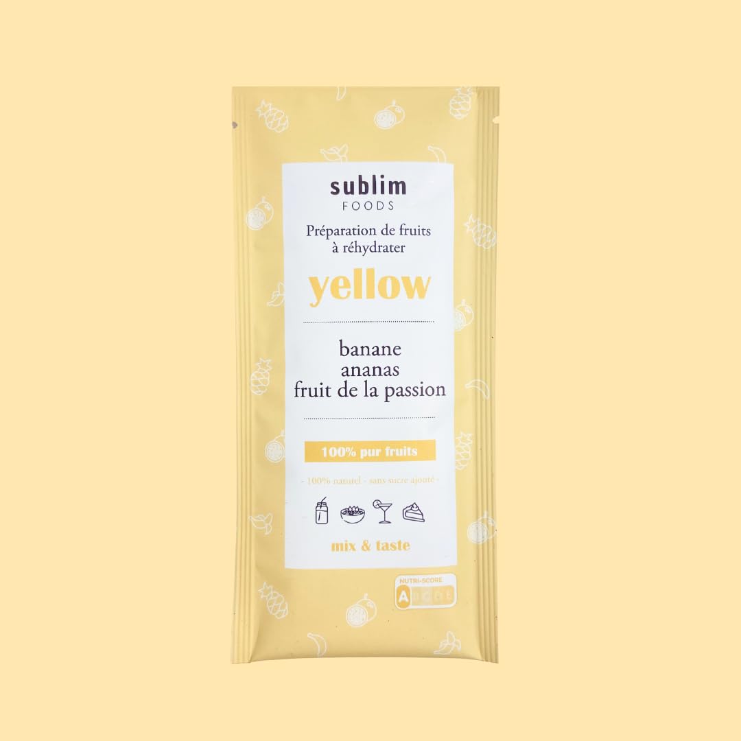 Sublim Food Smoothie YELLOW Polvere liofilizzata Banana Mango Passione - Confezione 10 bustine 20 g (200 g) frullato ghiacciato pronto in un minuto vegano senza zuccheri aggiunti
