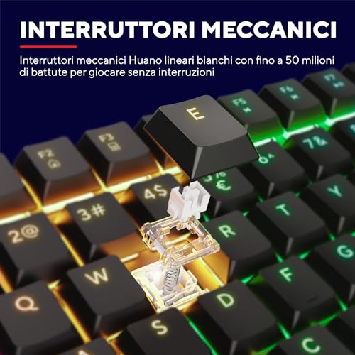 GXTrust 866 Torix Tastiera Meccanica Layout Italiano QWERTY, Interruttori Huano Lineari, Illuminazione RGB, Anti-Ghosting N-Key Rollover USB Tastiera Gaming Programmabile PC Laptop - Nero - Tastiera gaming - Immagine 4