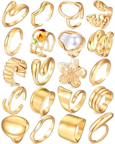 YEEZII 20 Pcs Gold Rings Set for Women, Chunky...