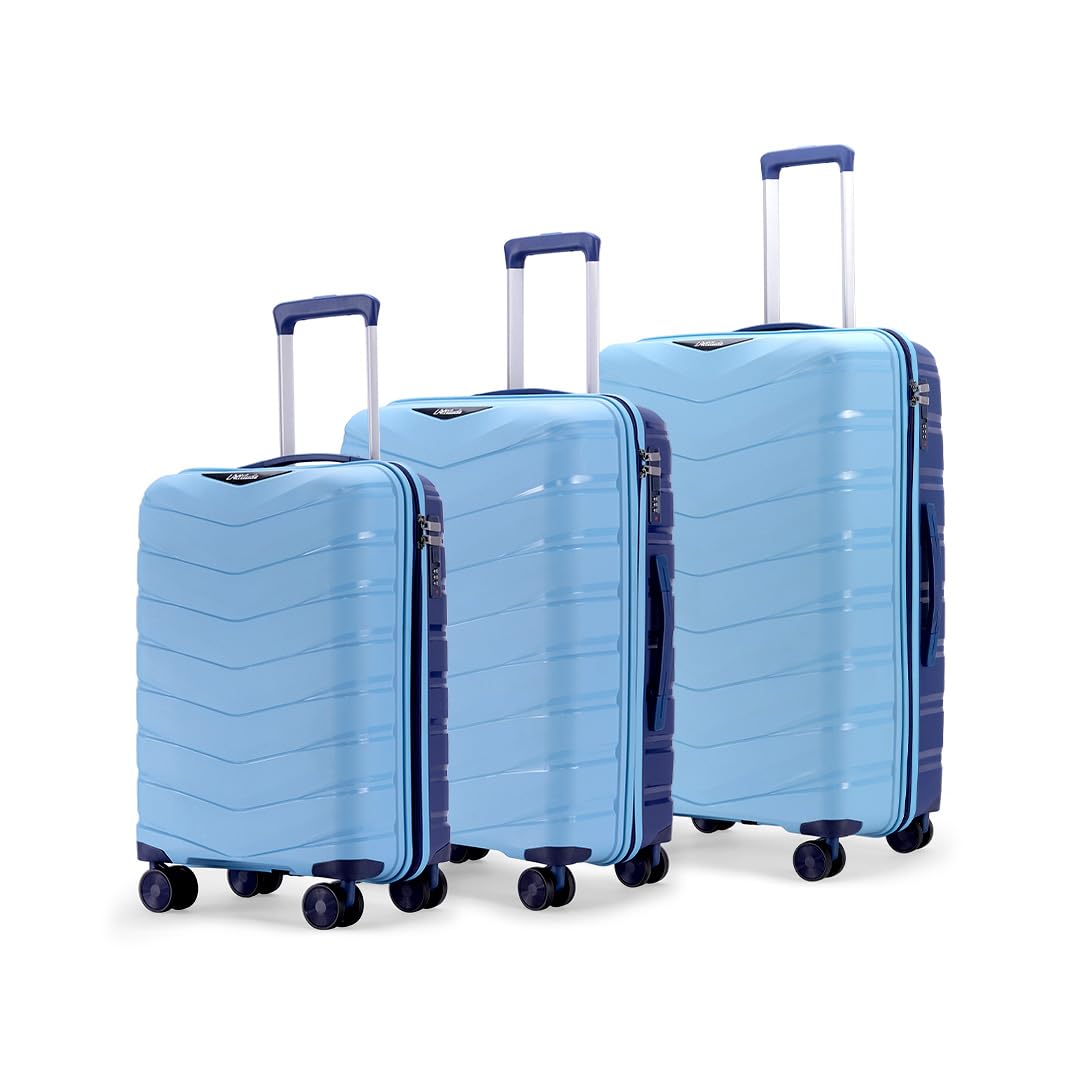 Axis Set of 3 Trolley Bags Polypropylene Hard Suitcase, 8 Spinner Wheels, 3-Pocket Convipack, Dual-Tone Shell, Recessed Number Lock Sapphire Blue/Peacock Blue