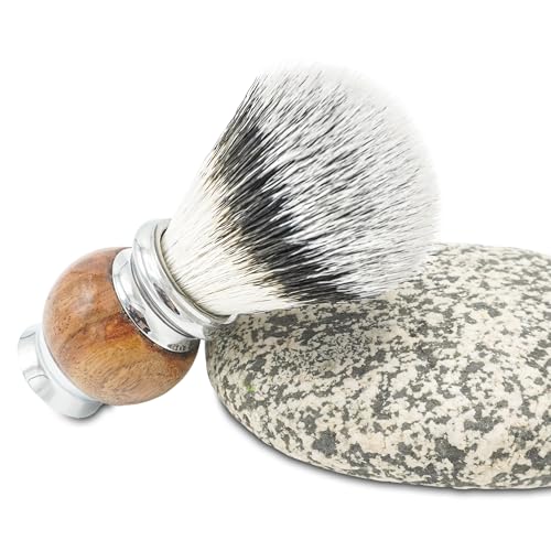 Jack Shaver&reg; Men's Shaving Brush for Soap, Luxury Missanda Hardwood and Stainless Steel, Cream or Foam with Classic Synthetic Silvertip Vegan Friendly Badger Bristles Male Grooming Gift