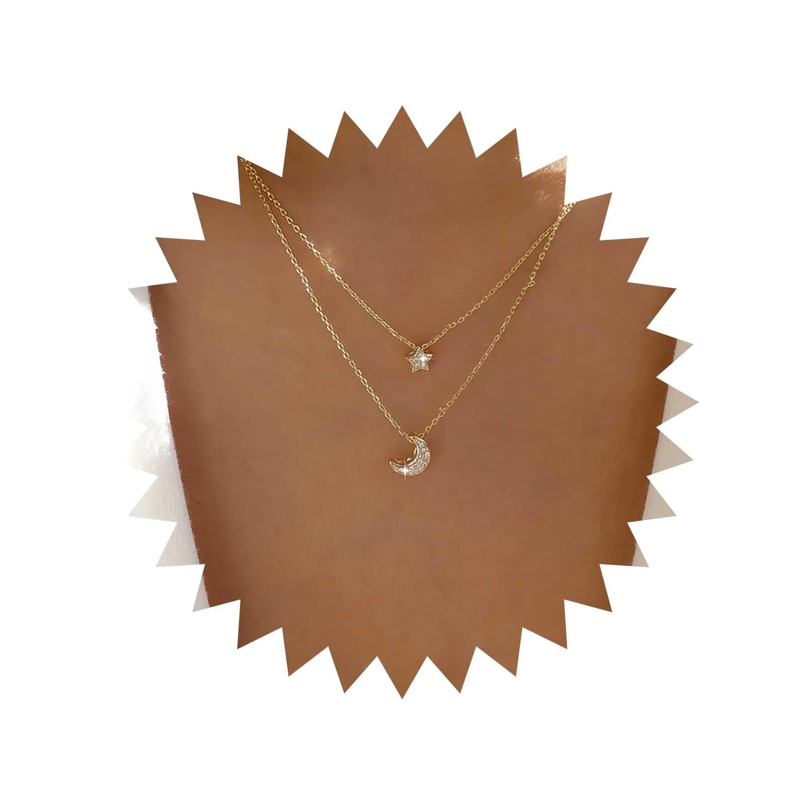 TseenYi Capas Cz Estrella Luna Collar Boho Cristal Luna Estrella Colgante Collar Pequeño Oro Estrella Creciente Collar Pequeño Rhinrstone Luna Estrella Joyería Para Mujeres Y Niñas Regalos