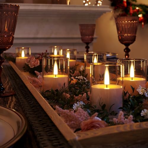 Image of VIODAIM 6Pack Flickering Flameless LED Candles with Remote & Timer, Battery Powered - Small Pillar & Votive, Clear (2 inchX3 inch) | Small Pillar & Votive Candle with Realistic Flickering Warm Glow for Centerpieces, Wedding Tables, Holiday, and Home Decor
