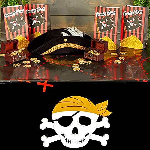 Image of BLUE PANDA Skull Plastic Tablecloths for Pirate Birthday Party (54 x 108 in, 3 Pack) - Pirate Tablecloth - Table Cloth - Plastic Table Cloth Disposable