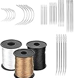 El paquete incluye: El paquete de 38 piezas contiene 3 hilos de cera de cuero de 3 colores, 7 agujas de coser de cuero, agujas triangulares con un ojo grande, juegos de agujas de coser a mano multifuncionales, pinzas de bricolaje y tarjetas de agujas de cuero.