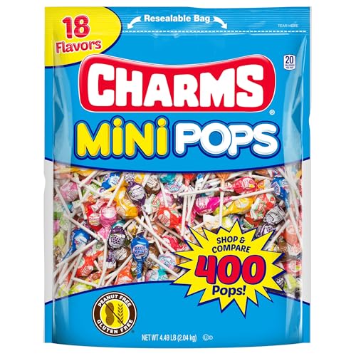 Charms Mini Pops - 4.5 lb Bag of Individually Wrapped Fruity Hard Candy Lollipops in 18 Fun Flavors - Peanut and Gluten Free, 400 Count