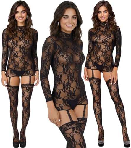 Image of ToBeInStyle Women's Long Sleeve Bodystocking Bodysuit Lingerie Regular & Plus Sizes