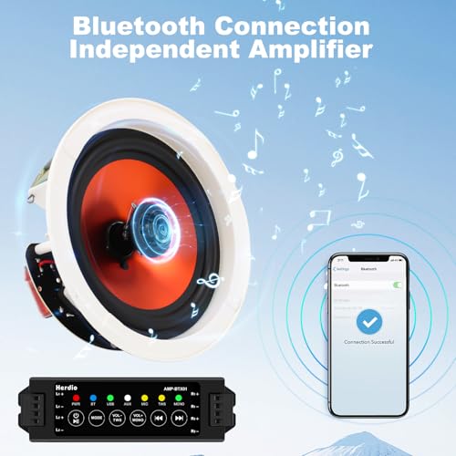 Image of Herdio 4 Inch 480 Watts High Power Bluetooth Ceiling Speakers - 4 Recessed Speakers, Crisp Surround Sound for Home Theater, Bedroom, Kitchen, Office & Covered Patio(2 Paris)