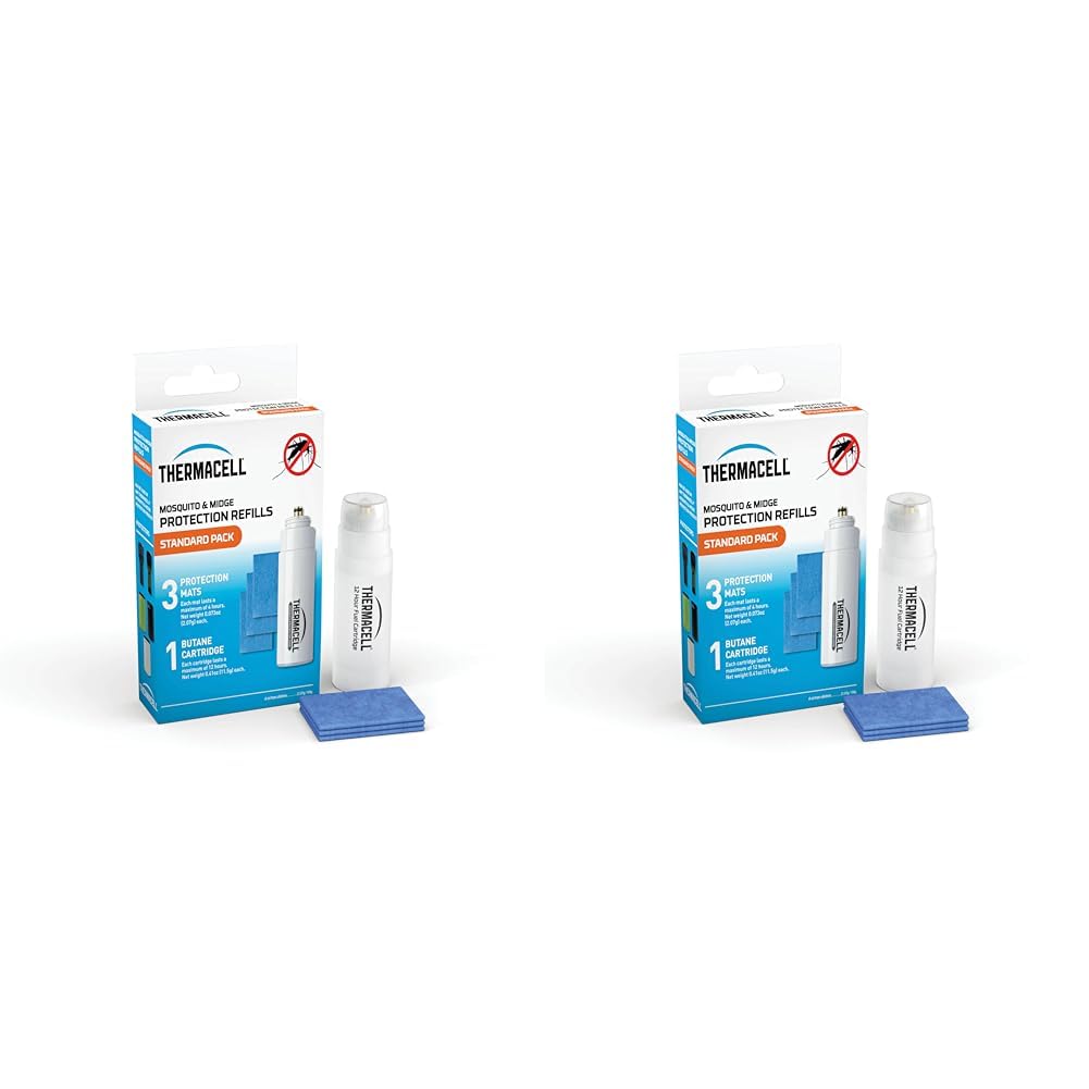 Midge and Mosquito Protector Standard Refill Pack 3 Mats and 1 Gas Compatible All Thermacell Fuel Powered Protectors (Pack of 2)