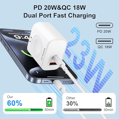 VONUV 3-in-1 20W Charger w/ USB-C / USB-A Port & Wireless Adapter for Apple Watch - image 2