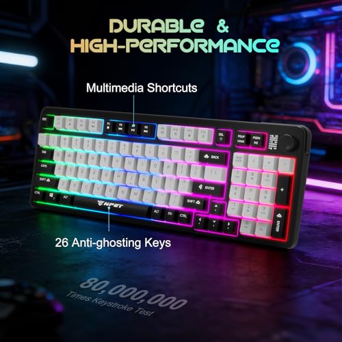 Image of NPET KM98 Triple Mode RGB Backlit Gaming Keyboard and Mouse Combo, 98 Key Quiet Mechanical Feel Keyboard, 7200 DPI Ergonomic Mouse, Spill-Resistant, for PC, Black (Wired Mode KM)