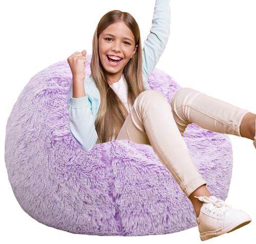 Fluffy Bean Bag Chair for Kids, 2.5FT Round Memory Foam Filled Bean Bag for Teens & Kids, Ultra Soft...