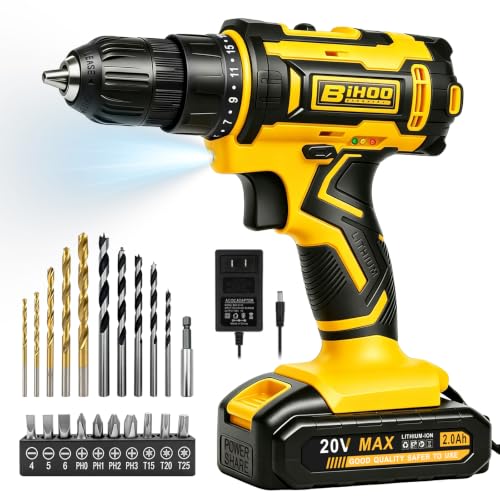 Image of 20V Cordless Drill with Battery and Charger, 3 /8'' chuck, Yellow