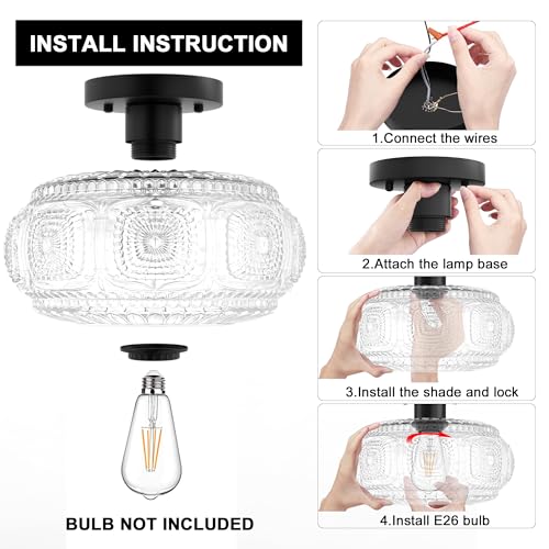 Image of 11 Inch Globe Glass Semi Flush Mount Ceiling Light Fixture, Black