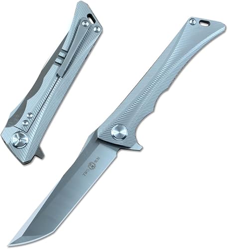 Miniatura 1 de twosun TWO SUN TS59 D2 Satin Blade Folding Knife Titanium Handle Outdoor Camping Hunting Pocket Knife EDC