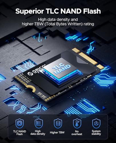 Image of ORICO 1TB M.2 2242 SATA SSD, Compact Internal Solid State Drive with TLC NAND Flash, Up to 530MB /s Read & 500MB /s Write Speeds, Compatible with Ultra-Thin Laptops, and Mini PCs - Y20M-2242