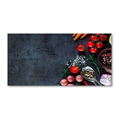 Crédence de cuisine 100x50 cm en verre trempé anti-éclaboussures imprimé ingrédients multicolores