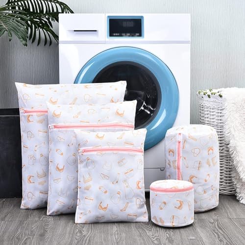 Image of HomeCloud Mesh Laundry Bags | Safeguarding Delicate Fabrics in Your Washing Machine | Set of 5 with Zip Lock for Delicate Clothes, Stockings, Underwear, Bras & Lingerie (Peach)