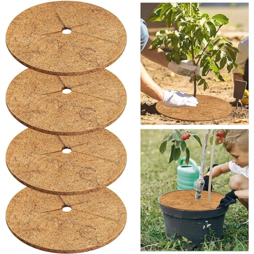 Disque de Paillage 30cm Disque de Coco 4pcs Sûrs Tapis De Paillage en Fibre De Coco Environnement Protection des Plantes en Coco Respirante Pour Plantes en...