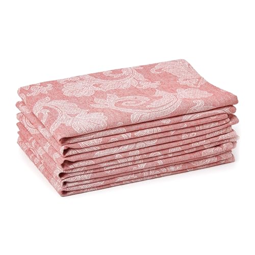 Encasa XO Dining Table Napkins Set of 6 I Size 18x18 in I Floral Red Jacquard Style Print on Homespun Cotton I Fast Colours, Machine Washable