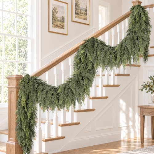 9FT Christmas Garland, Realistic Thick Full Lush Cedar Garland Decoration DROPS TO (works on 9FT-Unlit-1) - image 1