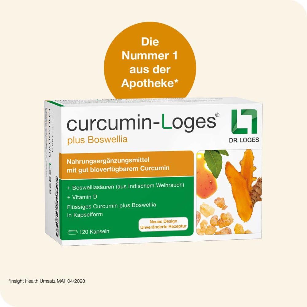 curcumin-Loges® plus Boswellia - 120 Kapseln - Nahrungsergänzungsmittel mit hoch bioverfügbarem Curcumin und Boswelliasäuren sowie Vitamin D