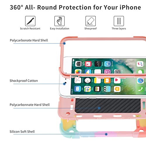 Image of MARKILL Compatible with iPhone with Built-in 360Rotating Ring Stand, Military Grade Drop Protection Full Body Rugged Heavy Duty Case Durable Cover (Rainbow Pink, iPhone 8 Plus /7 Plus /6Plus)