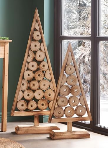 Dekoleidenschaft 2X Dekofigur Tannenbaum aus Holz, 80 + 110 cm hoch,...