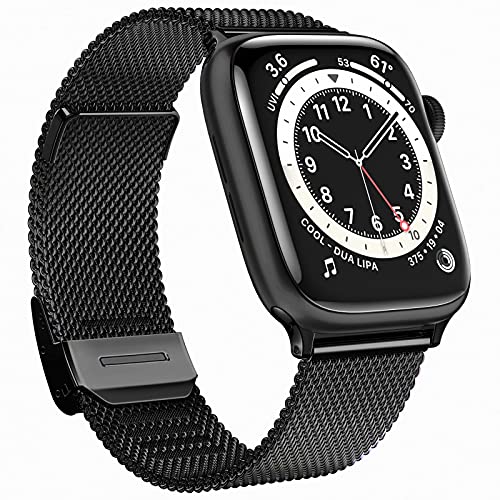 GBPOOT Bands Compatible with Apple Watch Bands 38mm 40mm 42mm 44mm,Clasp Stainless Steel Milanese Bands for iwatch Series 6/5/4/3/2/1/SE Women Men(Black,38/40mm)