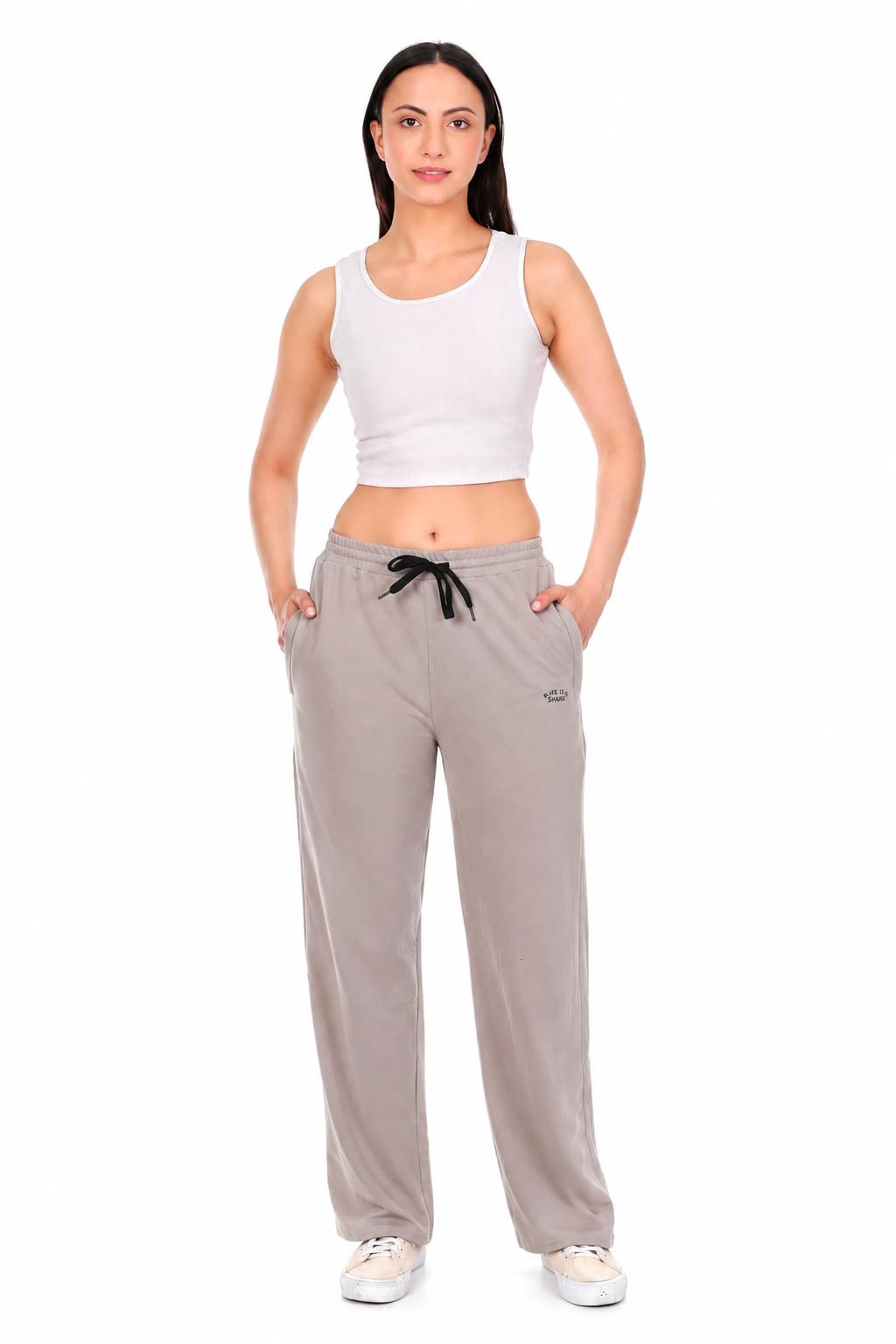 SNITCH Women's Cotton Track Pants | Soft & Breathable | Regular Fit Joggers for Gym, Yoga, Running & Casual Wear | Side Pockets & Elastic Waistband | Comfortable Light Grey | M in grey
