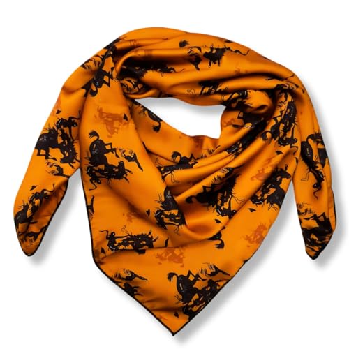 Wild Rag Silk Scarf 36'', Western Cowboy Bandana Square Silky Wild Rags,Mustard & Black Bronco Tribal Scarves for Men & Women